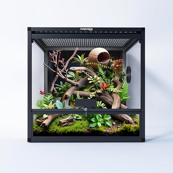 MagicCube 18'' x 18'' x 18'' Reptile Terrarium with Lock, 24 Gallon Reptile Tank with Flip-Up Tempered Glass Door, Top Screen Ventilation for Leopard Gecko, Lizards