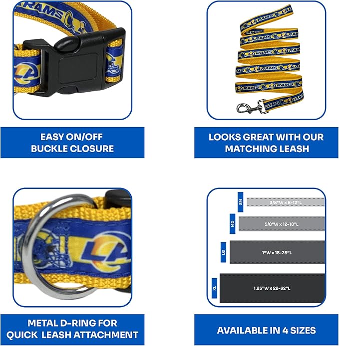 NFL PET Collar Los Angeles Rams Dog Collar, Small Football Team Collar for Dogs & Cats. A Shiny & Colorful Cat Collar & Dog Collar Licensed by The NFL
