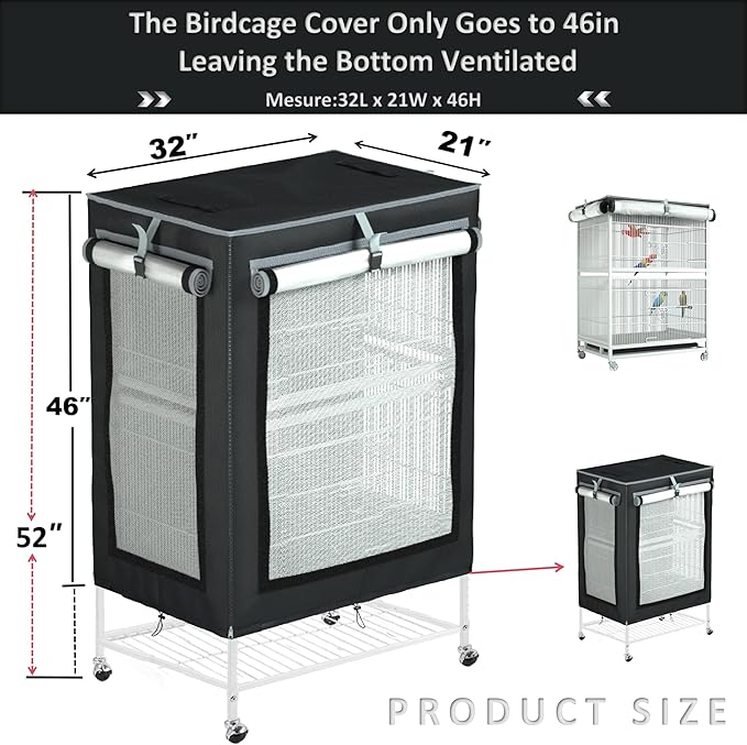 Universal Large Bird Cage Cover - Bird Cage Covers for Night, Good Night Bird Cage Cover for Large Bird Cage，Size 32inx 21inx 46in