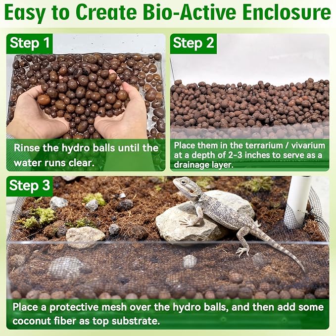 Halatool Reptile Substrate 4QT Leca Balls Terrarium Bedding Organic Hydroton Clay Pebbles Bioactive Drainage Layer for Terrariums & Vivariums Leopard Gecko Tortoise Frog Lizard Ball Python