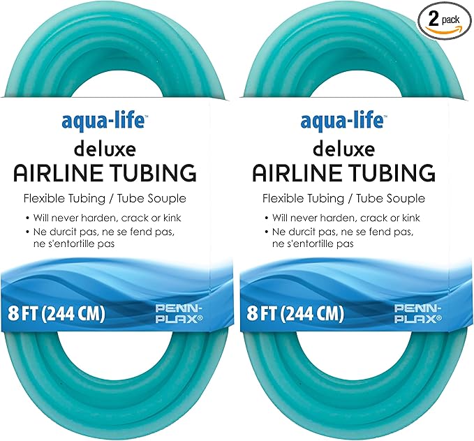 Penn-Plax Deluxe Airline Tubing for Aquariums – Made of Durable Silicone – Safe for Freshwater and Saltwater Fish Tanks – 8 Feet (Pack of 2)