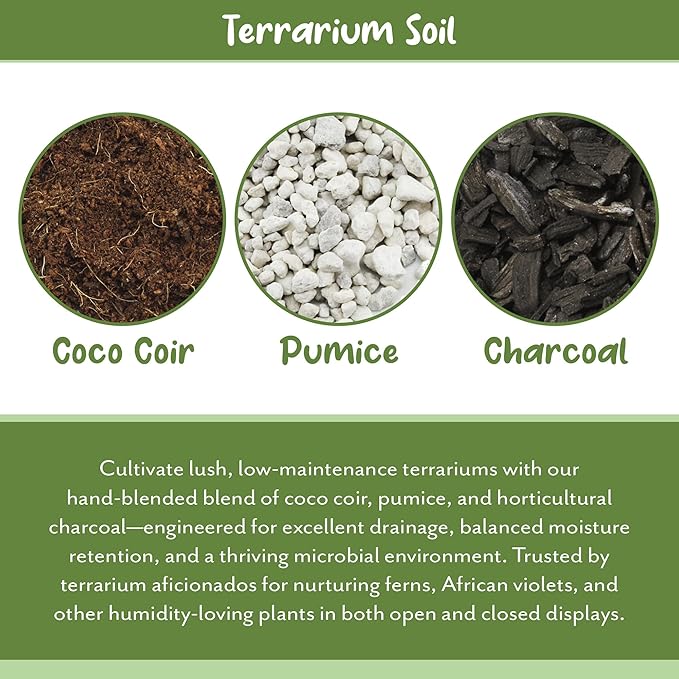 Soil Sunrise Terrarium Potting Soil Mix (8 Quarts) w/Blended Filtering Charcoal Custom Made for Terrariums