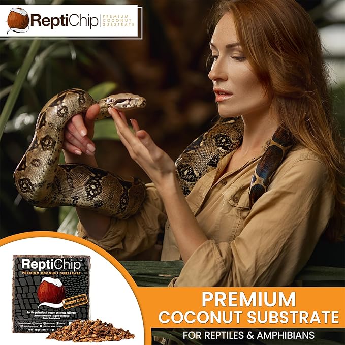 ReptiChip Reptile Substrate Coconut Chip Bedding 72 Quart Compressed Organic Coco Husk Block for Snake Habitat, Ball Python Terrarium, Turtle Tanks, Tortoise Enclosure (5 Pk)