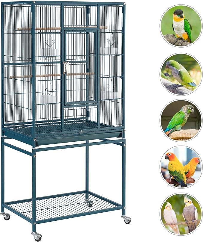 Topeakmart 54'' H Large Bird Cage w/Stand - Parrot Cage for Conures, Parakeets, Cockatiels, Canary, Budgies, Quaker - Navy Blue