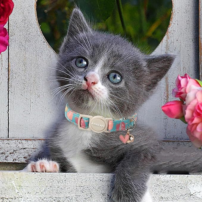 ARING PET 2 Pack Valentine's Day Cat Collars-Cute Heart Cat Collar Breakaway with Bell&Pendant, Adjustable Valentine Kitten Collars with Safety Buckle for Girl and Boy Cats