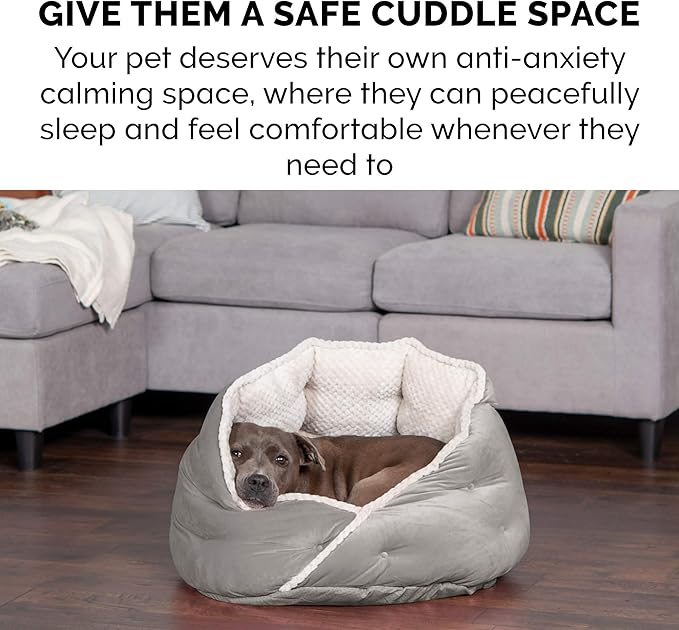 Furhaven 24" Round Pet Bed for Indoor Cats & Medium/Small Dogs, 100% Washable, For Pets Up to 35 lbs - Minky Plush & Velvet Hug Bed - Silver Gray, 24-inch
