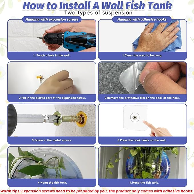 kathson Acrylic Wall Hanging Fish Bowl Wall Mounted Fish Tank Planter Fish Bubble Hanging Aquarium Hydroponic Plant Pot Betta Fish Tank Bowl for Home Decor Pot Decoration Planter (6.69 in)