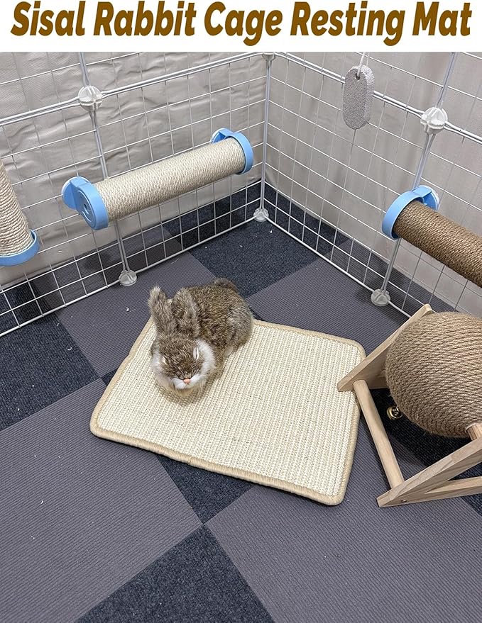 Rabbit Scratching Pad 4 Pack Natural Sisal Bunny Scratch Pads Small Animal Nail Scratcher for Indoor Grinding Claw Mat Pet Rug for Guinea Pigs Chinchillas Ferrets (White)