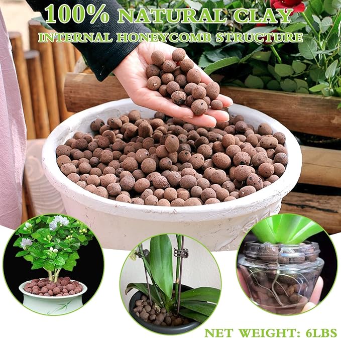 Halatool 14LB Organic Leca Clay Pebbles for Plants Lightweight Leca Balls Hydroton Clay Pebbles for Indoor Potted Plants Hydroponics Orchids Drainage Decoration Aquaponics