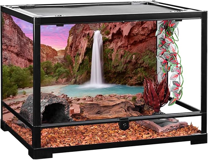 AWERT 24x16 inches Reptile Habitat Background Sunset Mountain Waterfall Terrarium Background