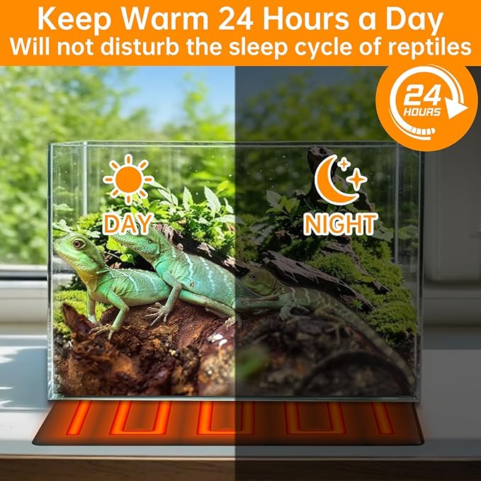 Reptile Heat Pad with Digital Thermostat, Under Tank Terrrarium Heat Mat 24W 8 * 18 Inch, Temperature Controller Heating Pad for Reptile, Turtles, Lizards, Snake, Hermit Crab, Frogs