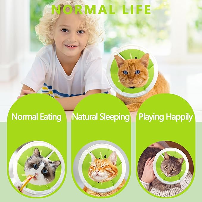 Soft Adjustable Cat Cone Collar, Comfortable Recovery Collar for Cats After Surgery (Kiwifruit, Small)