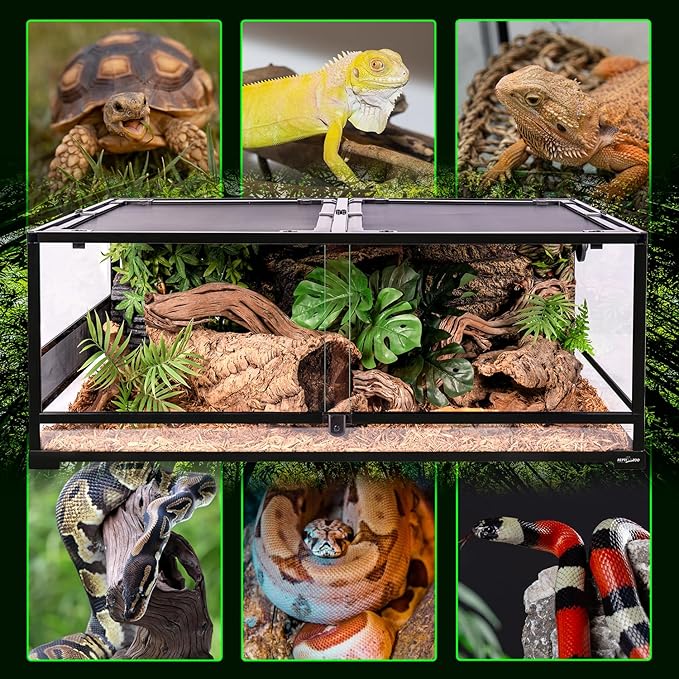 REPTI ZOO 48''x24''x18'' Glass Reptile Terrarium, Front Opening Snake Tank with Double Hinge Door, Reptile Enclosure with Top Screen Ventilation 85 Gallon