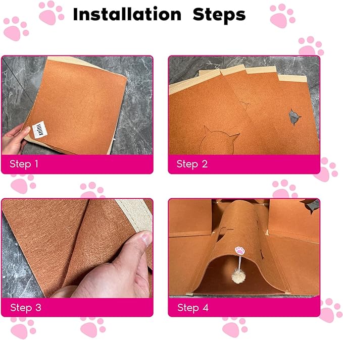 Interactive Cat Tunnel Mat for Indoor Cats, 4-Way Felt Cat Cave with Hanging Ball, Foldable Kitty Play Mat and Hideout, Pet Enrichment Toy for Kittens, Rabbits, Small Pets