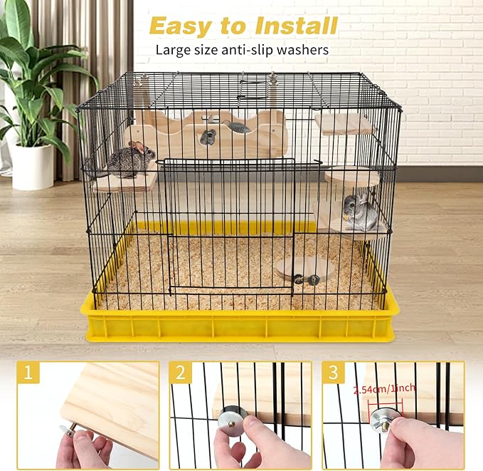 Rypet Wood Chinchilla Suspension Bridge, Pine Wood Chinchillas Ledges Set and Cage Platform, Small Animals Habitat Toy Chinchillas Cage Accessories Chinchilla Hideout for Sugar Gliders Rats Squirrel
