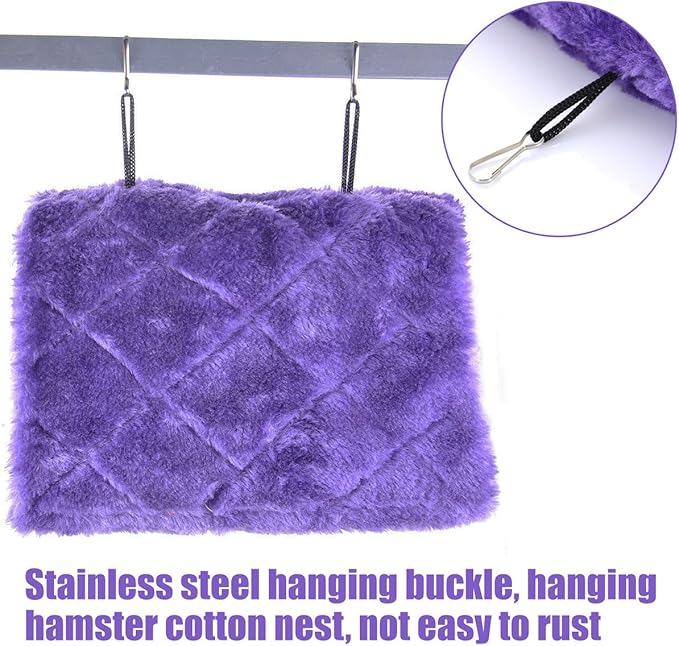 MOACC Winter Warm Bird Nest House Shed Hut Hanging Hammock Finch Cage Plush Fluffy Birds Hut Hideaway for Hamster Parrot Macaw Budgies Eclectus Parakeet Cockatiels Cockatoo Lovebird (L, Purple)