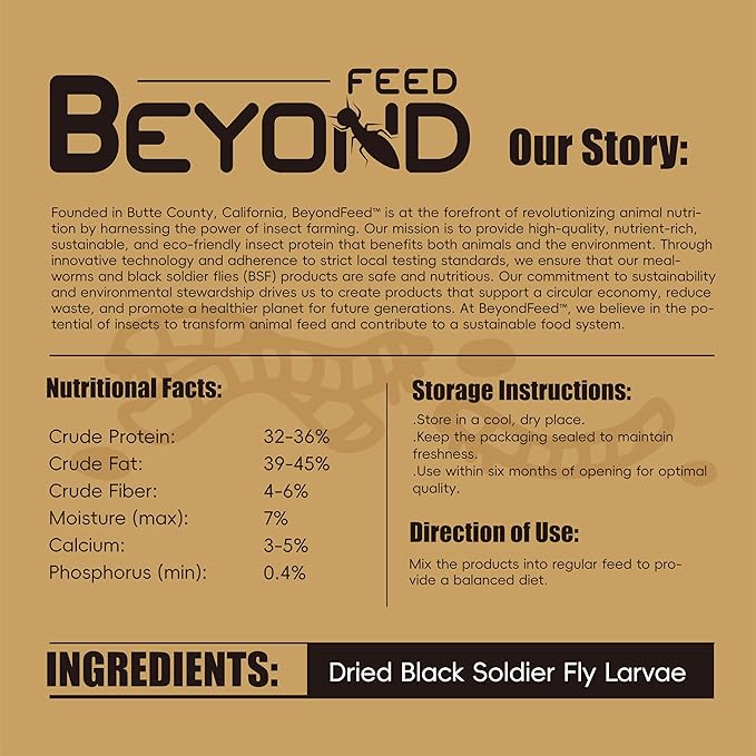 BeyondFeed™ Dried Black Soldier Fly Larvae - Nutrient-Rich, Sustainable Feed for Chickens, Ducks, Birds, Reptiles, Fish, Hamster, Turtles and More (1 Bottle (35g/ 1.23oz))