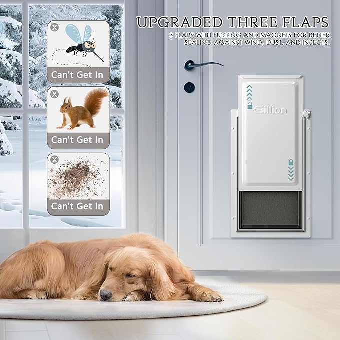 Extra Large Dog Door for Exterior Door, Up to 220 lbs, Doggy Door with 3 Flaps Opening 13.4" x 23.1", Aluminum Frame, Metal Closing Panel and Lock, XL Dog Door for Exterior Doors