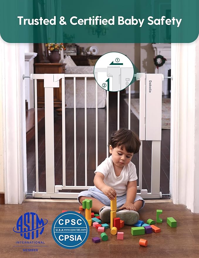 Babelio Smart Baby Gate with Auto-Unlock/Close, Pressure Mounted No Drill for Doorways/Top of Stairs. Pet/Dog Door Wide Walk Thru w/Infrared Sensor & Instant Safety Alert (White, 30.3-47.2" W, 30" H)