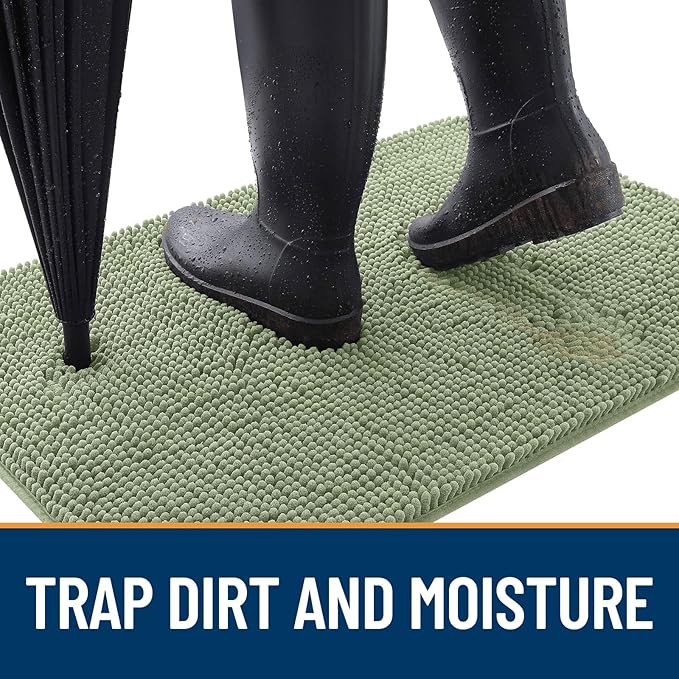 OLANLY Dog Door Mat Set 4-Piece 24x16, Absorbs Moisture and Dirt, Absorbent Non-Slip Washable Doormat, Quick Dry Chenille Mud Mat for Dogs, Entry Indoor Entryway Carpet for Inside Floor, Sage Green