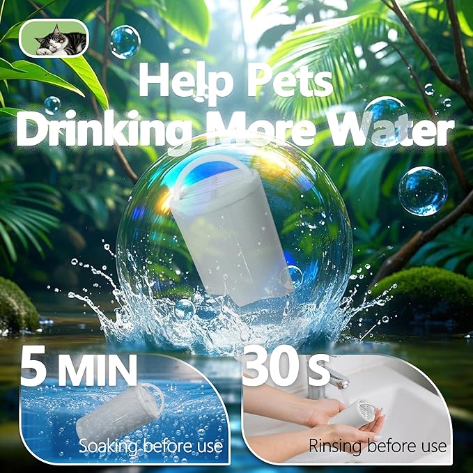 8+8 Pack Premium Cat and Dog Water Fountain Charcoal Filters Compatible with PetSafe Drinkwell 360 Multi-Pet Stainless Steel & Plastic Pet Fountains(128oz/3.8L) with Replacement Foam Filter