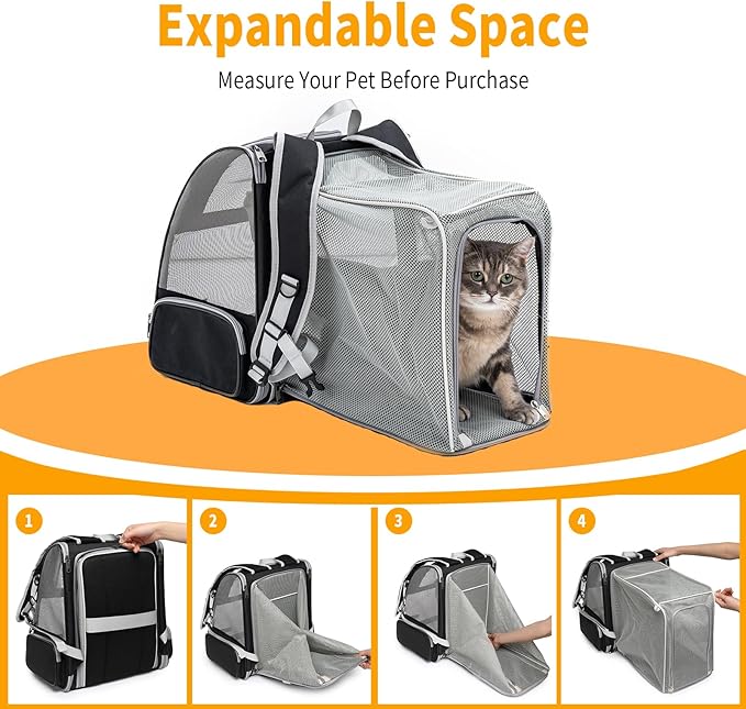 Cat Backpack，Expandable Cat Carrier Backpack, Dog Backpack Carrier and Pet Carrier Backpack, Suitable for Cats, Kittens or Small Dogs, Travel Friendly Puppy Cats Bag (Black)