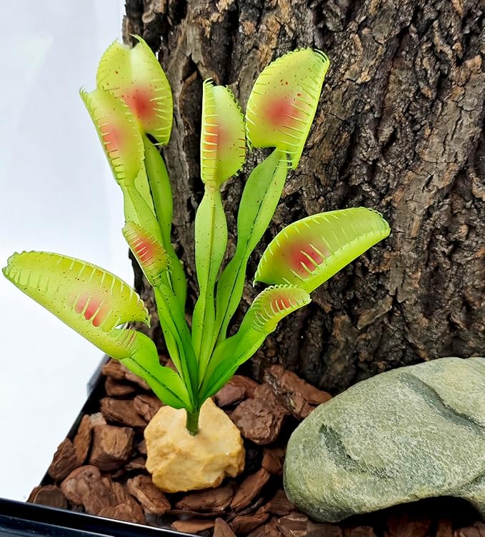 Woyrise Reptile Plants Succulent, Artificial Desert Plant for Terrarium Decor, Bearded Dragon Tank Accessories fit Gecko Lizard Chameleon Ball Python Snake - Venus Flytrap Plant