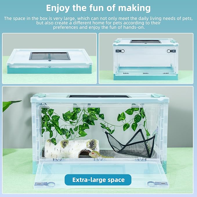 22" Foldable Reptile Terrariums Snake Tanks Enclosures for Bearded Dragons Iguanas Lizards Crested Geckos Clear Views Portability High-Temperature Resistant Mesh (Blue, Large)