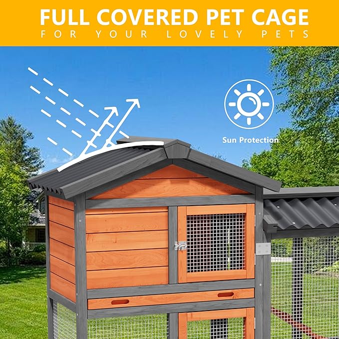 Chicken Coop Outdoor 2-Tier Hen House All Weather Cage Rabbit Hutch Pet Hideout with Ramp,Waterproof Roof and Pull-Out Tray for Small Medium Animals Expandable Design (Red)
