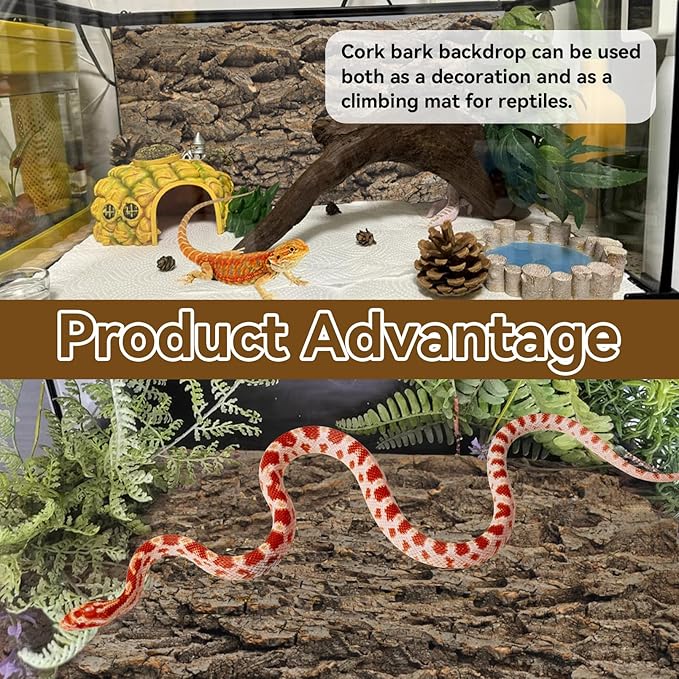 4PCS Reptile Cork Bark Mat,15.74 x 11.81 Inch Natural Cork Wood Terrarium Background Bearded Dragon Tank Bark Backdrop Wall Decor for Lizard Gecko Chameleon Tortoise Snake Spider Frog