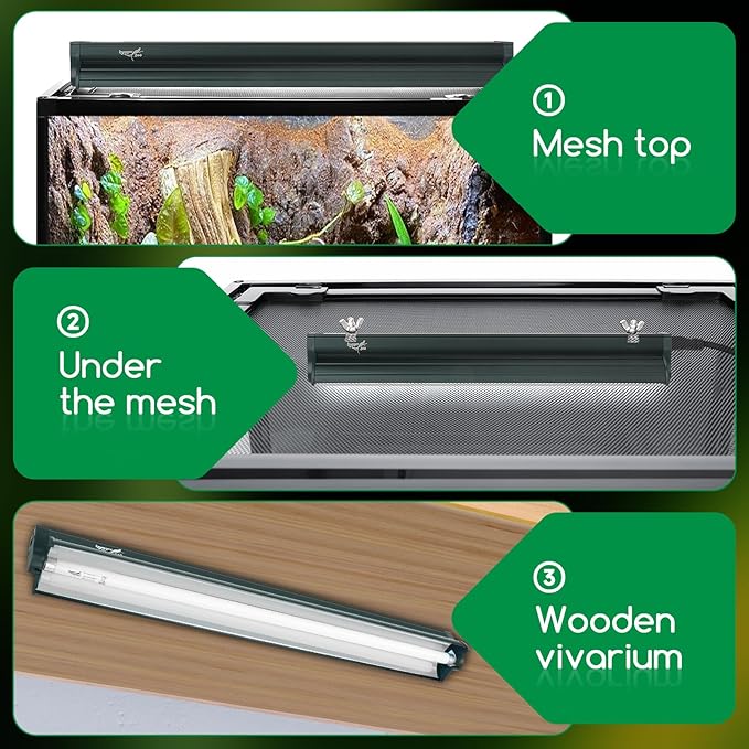 T8 Reptile Light Fixture Combo Kit 15W 18.3IN Green Fluorescent Tube 10.0 UVB Light Bulb for Bearded Dragon Lizards Tortoise 1 Count