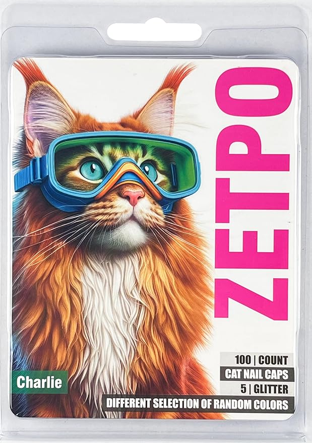 zetpo Cat Nail Caps | Cat Claw Covers | with Adhesives and Applicators (M, 5X Glitter Random Colors | 100 pcs)