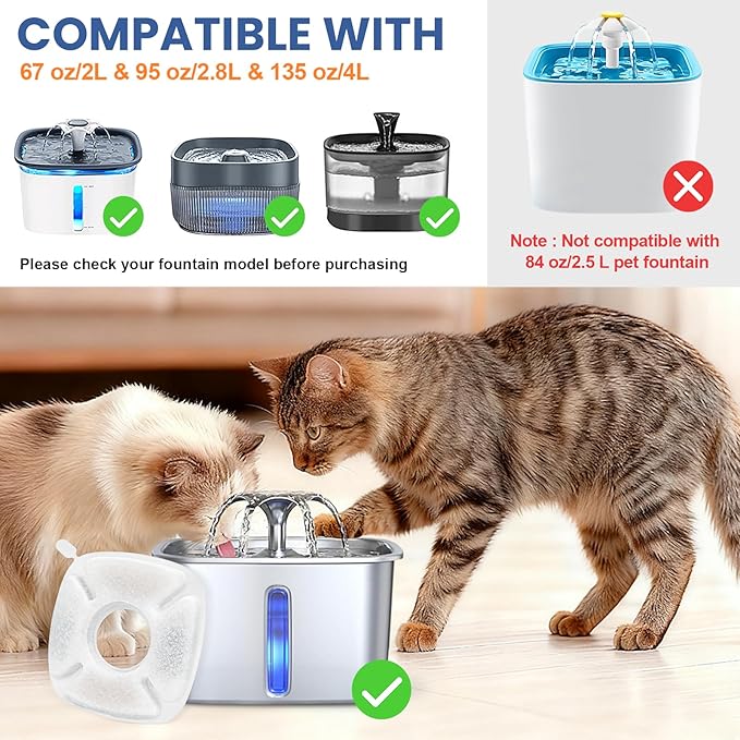 28 Pack Pet Water Fountain Filters, 14 Pcs Replacement Cat Filters & 14 Pcs Pre-Filter Sponges for 95oz/2.8L 135oz/4L 67oz/2L Automatic Pet Cats Dog Water Fountain Dispenser