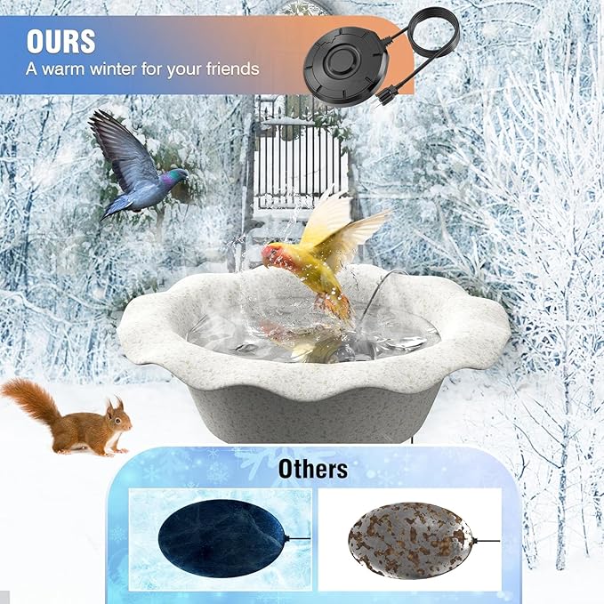 Bird Bath Heater for Outdoors in Winter, Birdbath Water Heater 120 W Pond De-Icer, Bird Bath Deicer Full-Covered Aluminum, Birdbath Heater Thermostatcally Controlled Auto Shut Off for Winter