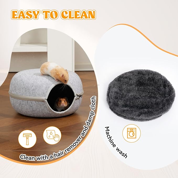 Guinea Pig Hideout 2 Pack, Double Function Guinea Pig Bed with 3 Soft Cushions, Small Animal Cage Accessories for Guinea Pigs, Hamsters, Hedgehogs, and Ferrets (Light Grey & Light Grey)