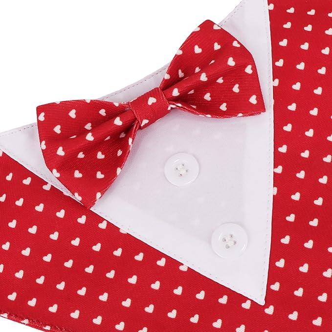 ADOGGYGO Valentine Dog Tuxedo Bandana, Red Heart Pet Tux with Bowtie Adjustable Valentine Costume for Extra Small Dogs Cats (XS)