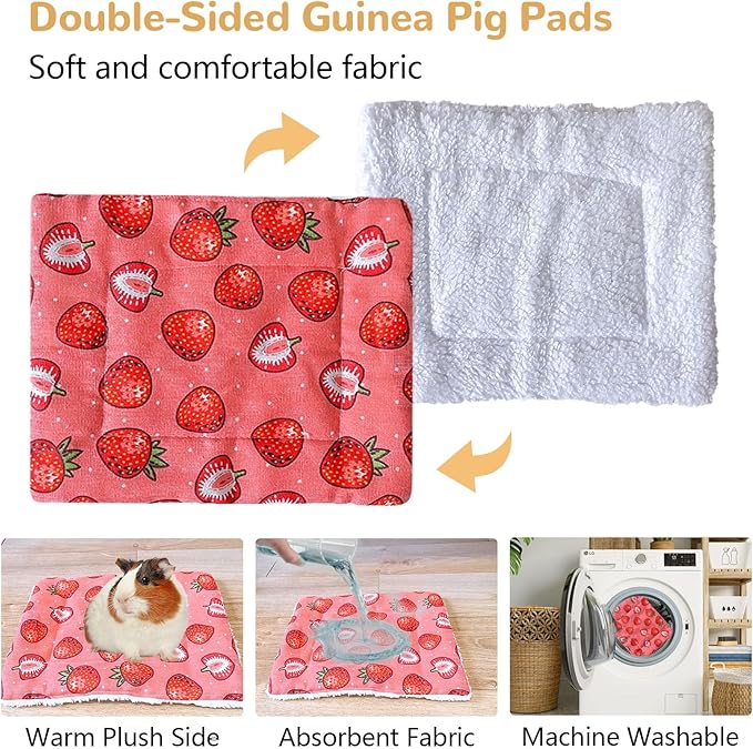 2PCS Guinea Pig Hideout,Large Wooden Guinea Pigs House with Stairs and Mats,Detachable Guinea Pig Castle Hide for Small Animals Hamster Chinchilla Ferret Habitats Accessories