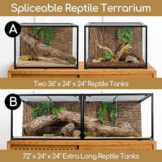 OIIBO Extra Large Reptile Terrarium 72" x 24" x 24" Reptile Tank, Upgrade Splicable Tank Can Be Used as 2 Separate Habitats, Giant Terrarium with Double Front Sliding Doors