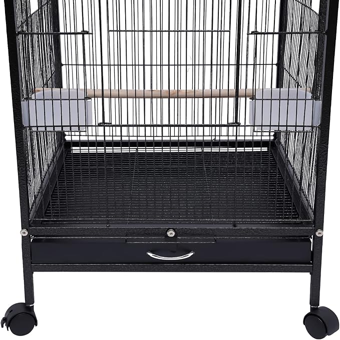 Bird Cage with Stand and Wheel,17.9x17.9x39.9 Inch Iron Rolling 360 Degree Birdcages View Spacious Interactive Roof for Parrots Finches Lovebirds Budgie Canaries Macaw Indoor Outdoor