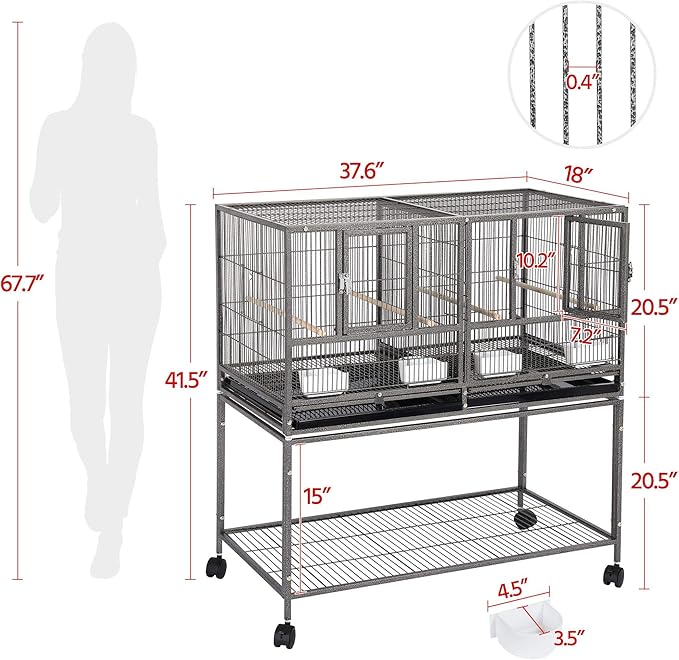 Topeakmart 5 Pack Divided Breeder Parakeet Canary Lovebird Finch Budgie Bird Cages W/Rolling Stand