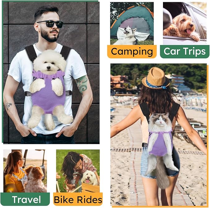 Pet Carrier Backpack, Hands-Free Adjustable Dog Front Carrier Legs Out & Easy-Fit Dog Backpack Carrier for Hiking Camping Traveling Cycling for Small Dogs and Rabbits (Medium, Purple)