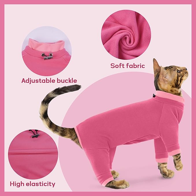 PUMYPOREITY Cat Hair Sticky Sweater, Recovery Suit - Breathable & Lightweight for Post-Surgery Protection, Cat Onsie Prevents Licking Wounds, Pink, 2XL