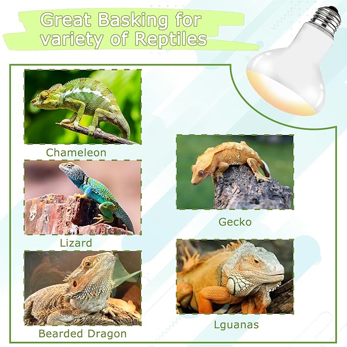 UVA Reptile Heat Lamp Bulb 100W - Basking Light for Bearded Dragons, Lizards, Tortoises, Chicks & Amphibians, Simulated Sunlight for Terrariums, Enhances Bone Strength & Overall Health