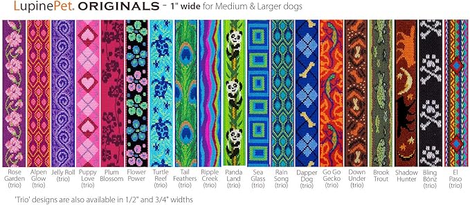 Large Dog Collar by Lupine 1" Wide Jelly Roll Design adjusts from 16" to 28"