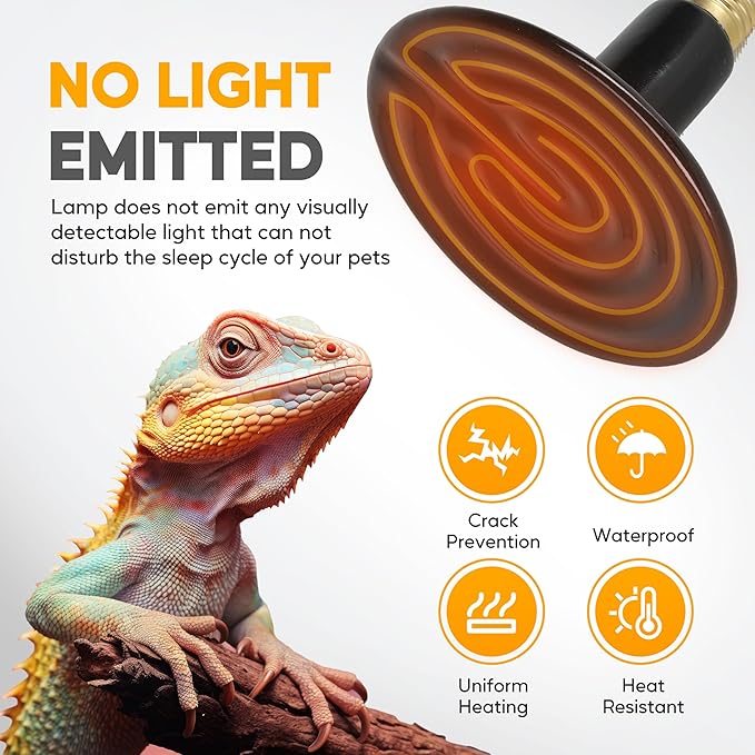 HealSmart 250W Reptile Heat Lamp Ceramic Heat Emitter, No Light Emitting Heat Bulbs, Suitable for Snake/Lizard/Spider, Plant Growth and Incubating Chicken, 2-Pack