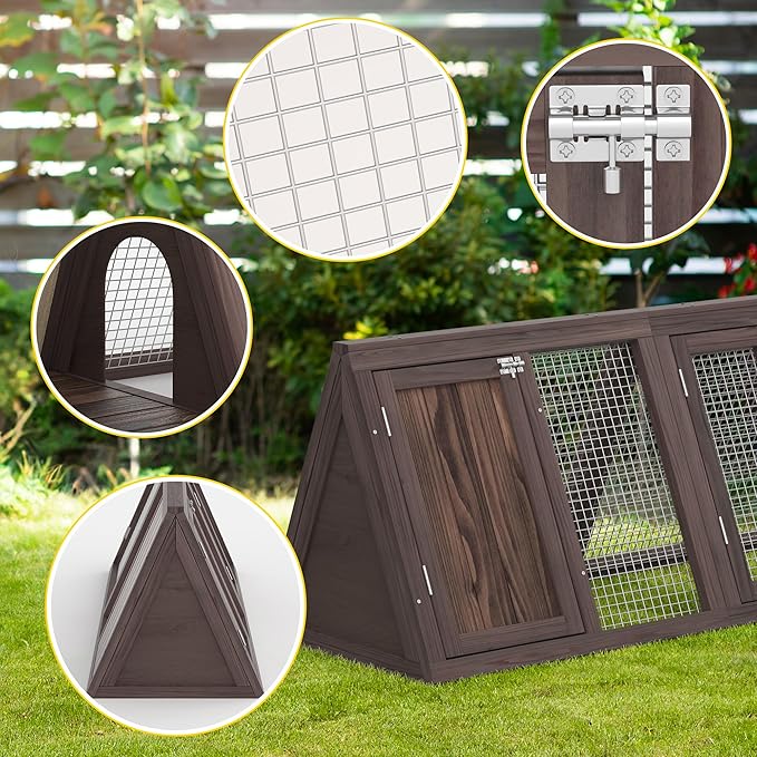 GOJOOASIS Chicken Coop for 2 Chickens Small Rabbit Hutch Quail Coop Wooden Bunny Cages Outdoor Chicken House w/Ventilating Wire (Carbonized Wood)