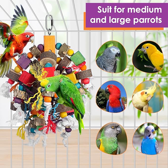 Parrot Toys Prickly Ash Wood 15.7 Inch Natural Material Bird Toys for Medium & Large Parrots Macaw Cockatiels Parakeets Cockatoo Conure Pet Bird Supplies