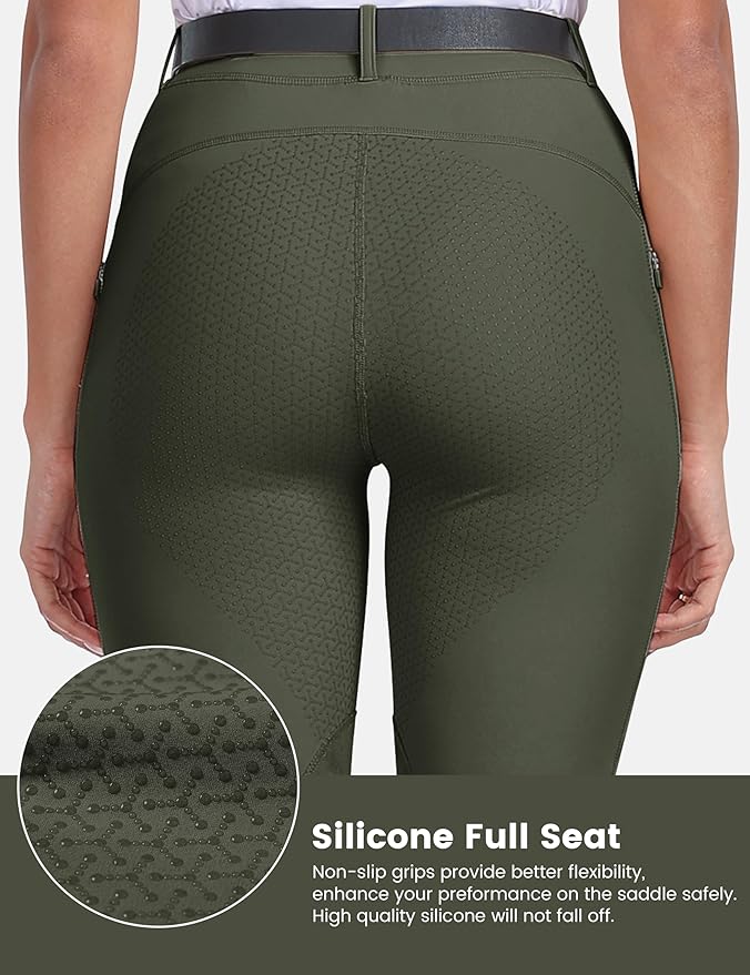 MoFiz Women's Horse Riding Pants Full Seat Silicon Knee-Patch Equestrian Breeches Horseback Schooling Tights Zipper Pockets