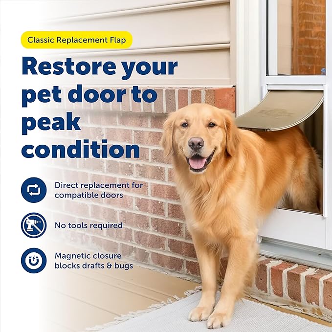 PetSafe Classic Replacement Flap - Maintains Weather Seal - Soft Tinted Vinyl Flap with Magnetic Closure - Compatible with Wall Entry & Patio Panel Pet Doors - Easy to Install - Medium