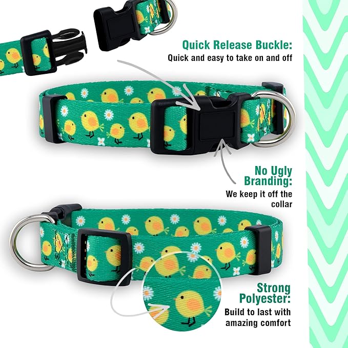 Native Pup Easter Dog Collar, Cute Spring Gift for Puppies, Pink Pastel, Eggs, Chicks, Bunny Adjustable for Small, Medium, Large Breeds (Chicks, Medium)